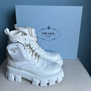 Prada White Monolith Re-Nylon Boots